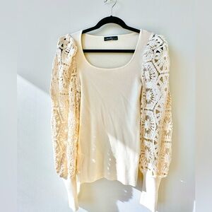 NWOT knit sweater with crochet appliqué long sleeves - size M